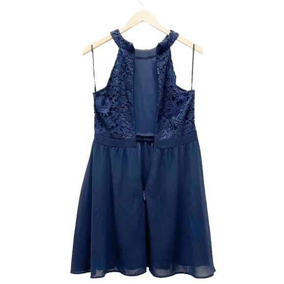 Lulus Lover's Game Navy Blue Lace Halter Neck Skater Dress Women’s Size Medium - Picture 5 of 13